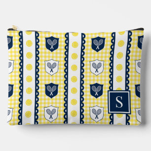 Preppy Tennis Crest Gingham - Gelb & Navy Zubehörtasche