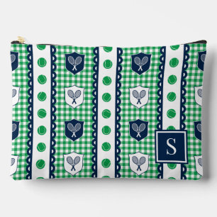 Preppy Tennis Crest Gingham - Grün & Navy Zubehörtasche