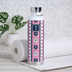 Preppy Tennis Crest Gingham - Hot Pink & Navy (alr Trinkflasche