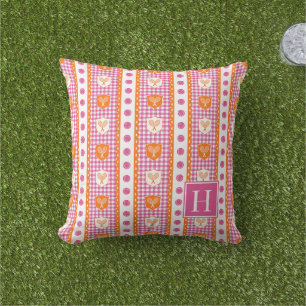 Preppy Tennis Crest Gingham - Hot Pink & Orange Kissen