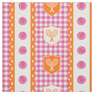 Preppy Tennis Crest Gingham - Hot Pink & Orange Stoff