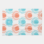 Preppy Tennis Laurel Wreath - Coral & Turquoise Geschirrtuch (Horizontal)