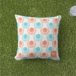 Preppy Tennis Laurel Wreath - Coral & Turquoise Kissen