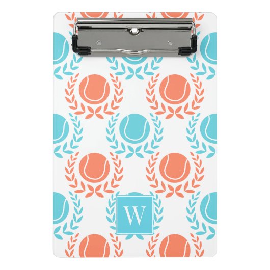 Preppy Tennis Laurel Wreath - Coral & Turquoise Mini Klemmbrett (Vorderseite)