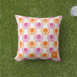 Preppy Tennis Laurel Wreath - Hot Pink & Orange Kissen