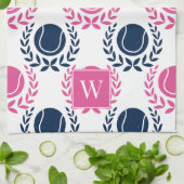 Preppy Tennis Laurel Wreath - Navy & Hot Pink Geschirrtuch (Gefaltet)