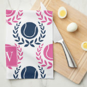 Preppy Tennis Laurel Wreath - Navy & Hot Pink Geschirrtuch (Viertel Falte)