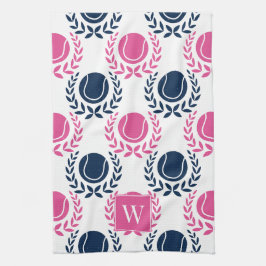 Preppy Tennis Laurel Wreath - Navy & Hot Pink Geschirrtuch