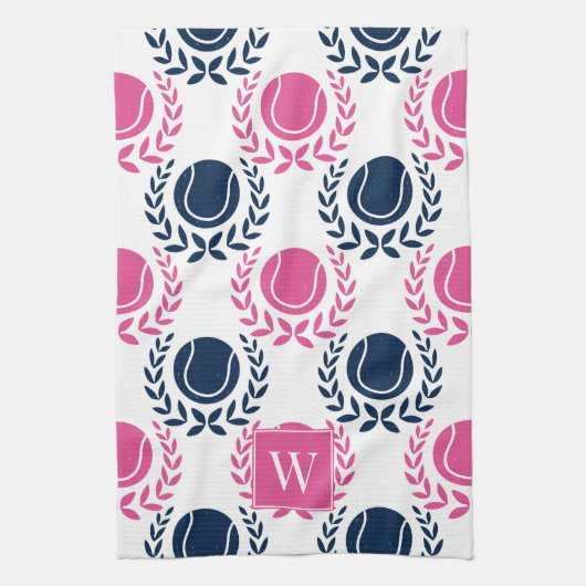 Preppy Tennis Laurel Wreath - Navy & Hot Pink Geschirrtuch (Vertikal)