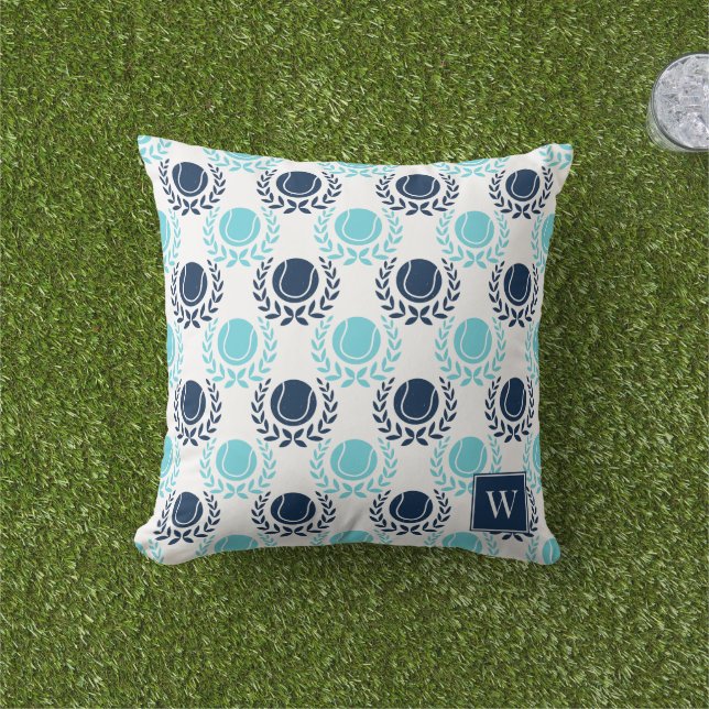 Preppy Tennis Laurel Wreath - Navy & Turquoise Kissen (Golfball-Marker)