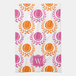 Preppy Tennis Laurel Wreath - Orange & Hot Pink Geschirrtuch
