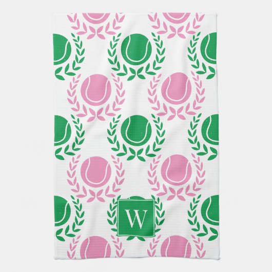 Preppy Tennis Laurel Wreath - Pink & Green Geschirrtuch (Vertikal)