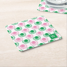 Preppy Tennis Laurel Wreath - Pink & Green Rechteckiger Pappuntersetzer
