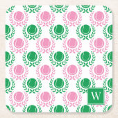 Preppy Tennis Laurel Wreath - Pink & Green Rechteckiger Pappuntersetzer (Vorderseite)