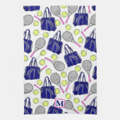 Preppy Tennis Navy Monogram Geschirrtuch (Vertikal)
