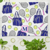 Preppy Tennis Navy Monogramm Geschirrtuch (Gefaltet)