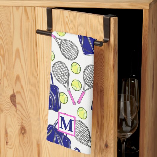 Preppy Tennis Navy Monogramm Geschirrtuch (Drittel gefaltet)