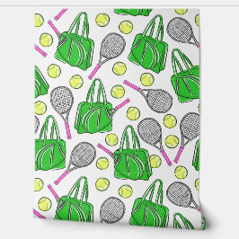 Preppy Tennis Pink Tennis Racquets Green Bag Balls Tapete