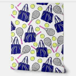 Preppy Tennis Pink Tennis Racquets Navy Bag Balls Tapete