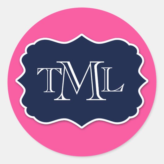 Preppy Three Initial Monogramm und Frame Runder Aufkleber (Vorderseite)