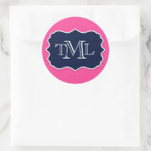 Preppy Three Initial Monogramm und Frame Runder Aufkleber (Tasche)