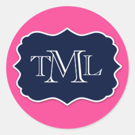 Preppy Three Initial Monogramm und Frame Runder Aufkleber