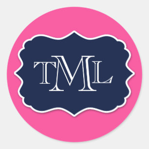 Preppy Three Initial Monogramm und Frame Runder Aufkleber