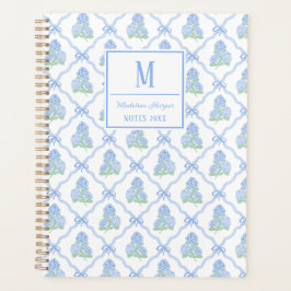 Preppy Trellis Bow Blue & Green Hydrangea Monogram Planer