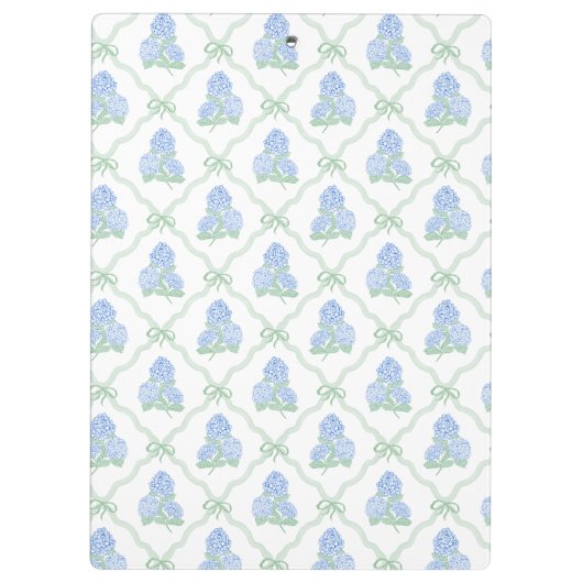 Preppy Trellis Bow Blue & Green Hydrangeas Monogra Klemmbrett (Rückseite)