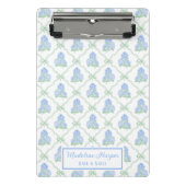 Preppy Trellis Bow Blue & Green Hydrangeas Monogra Mini Klemmbrett (Vorderseite)