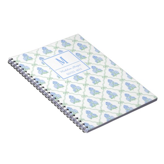 Preppy Trellis Bow Blue & Green Hydrangeas Monogra Notizblock (Rechte Seite)