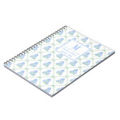Preppy Trellis Bow Blue & Green Hydrangeas Monogra Notizblock (Linke Seite)