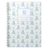 Preppy Trellis Bow Blue & Green Hydrangeas Monogra Notizblock (Vorderseite)