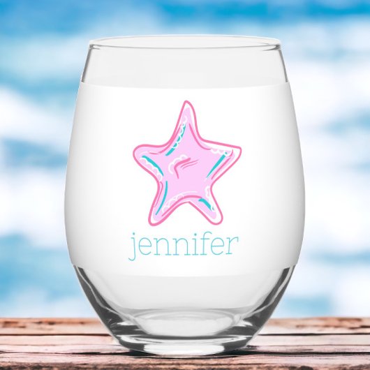 Preppy Tropenrosa Starfish Personalisiert Weinglas Ohne Stiel
