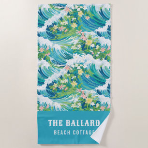 Preppy Tropical Beach Waves   Beach House Strandtuch