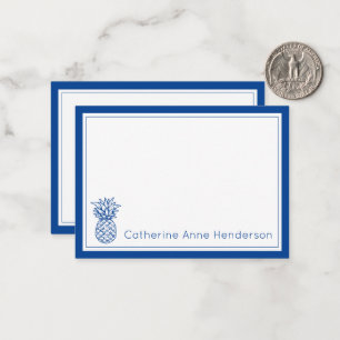 Preppy Tropical Navy Blue Ananas Personalisiert Mitteilungskarte