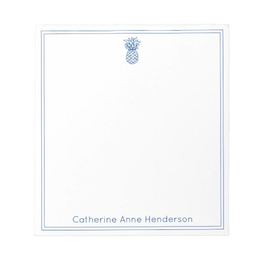 Preppy Tropical Navy Blue Ananas Personalisiert Notizblock (Vorderseite)