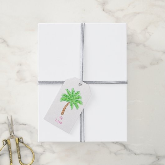 Preppy Tropical Palm Tree Custom Geschenkanhänger (Mit Garn)