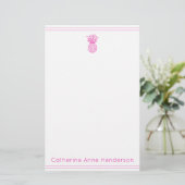 Preppy Tropical Pink Pineapa Personalisiert Briefpapier (Stehend Vorderseite)