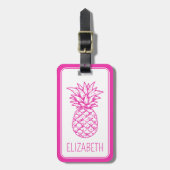 Preppy Tropical Pink Pineapa Personalisiert Gepäckanhänger (Vorderseite vertikal)
