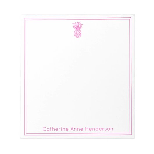 Preppy Tropical Pink Pineapa Personalisiert Notizblock (Vorderseite)