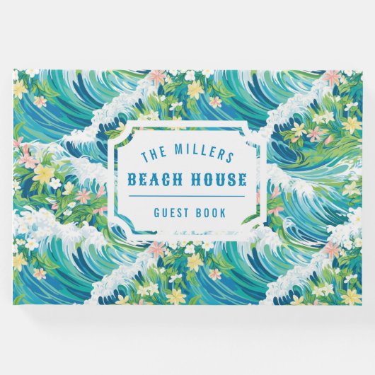 Preppy Tropical Waves | Beach House Guest Book Gästebuch (Vorderseite)