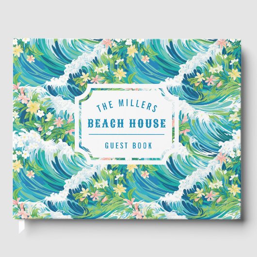 Preppy Tropical Waves | Beach House Guest Book Gästebuch (Vorderseite)