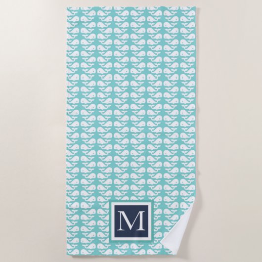Preppy Türkise Whale ⎥ Monogram Beach Handtuch (Vorderseite)
