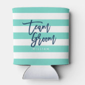 Preppy Turquoise and White Stripes Blue Team Groov Dosenkühler (Rückseite)