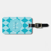 Preppy Turquoise Raute Girly Monogram und Name Gepäckanhänger (Vorderseite horizontal)