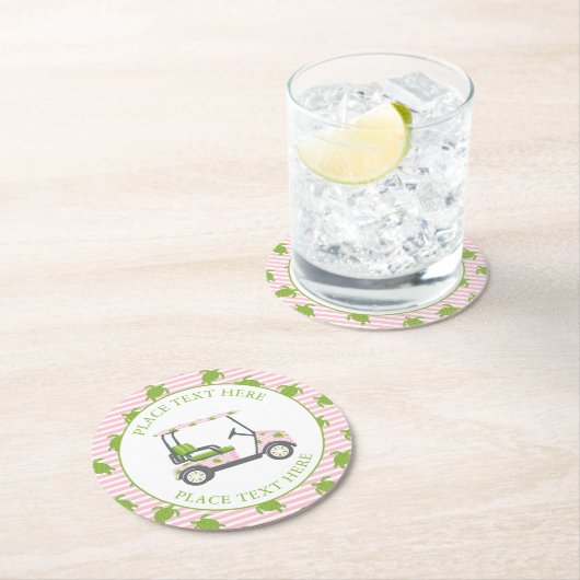 Preppy Turtles Golf Cart Runder Pappuntersetzer (Vor Ort)