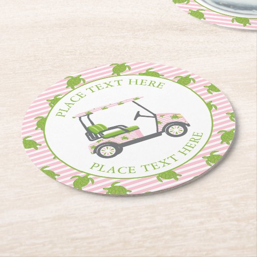 Preppy Turtles Golf Cart Runder Pappuntersetzer (Angewinkelt)