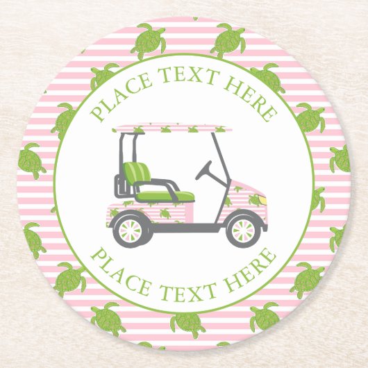 Preppy Turtles Golf Cart Runder Pappuntersetzer (Vorderseite)