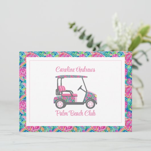 Preppy Turtles Palm Beach Golf Cart Dankeskarte (Stehend Vorderseite)